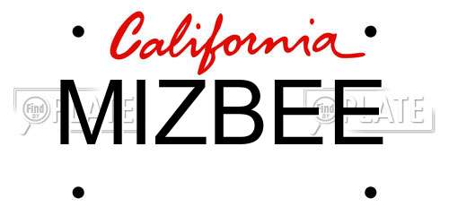 MIZBEE California License Plate