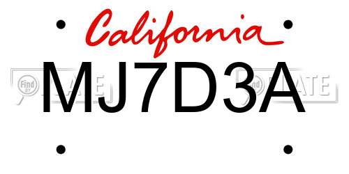 MJ7D3A California License Plate