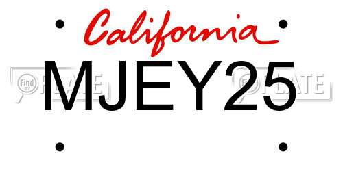 MJEY25 California License Plate
