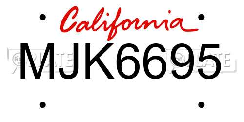 MJK6695 California License Plate