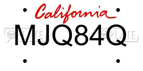 MJQ84Q California License Plate
