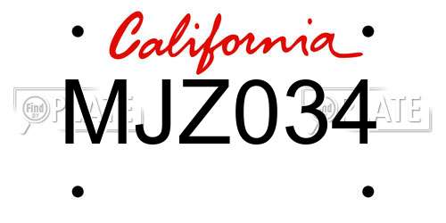 MJZ034 California License Plate