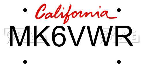 MK6VWR California License Plate