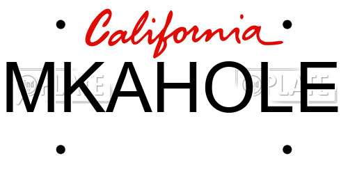 MKAHOLE California License Plate