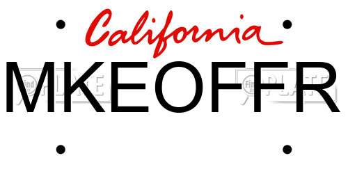 MKEOFFR California License Plate