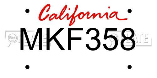 MKF358 California License Plate