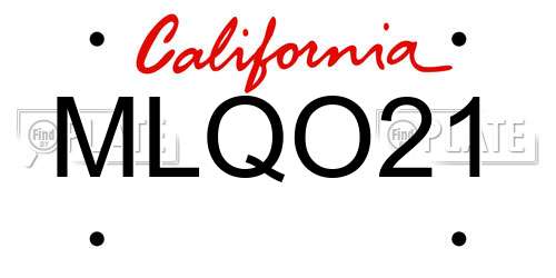 MLQO21 California License Plate