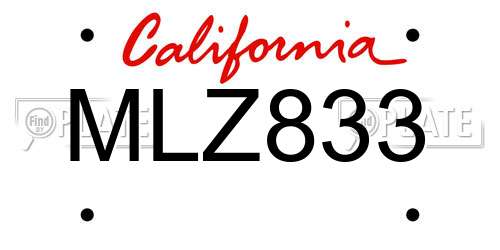 MLZ833 California License Plate