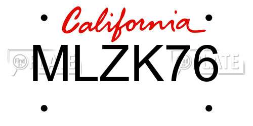 MLZK76 California License Plate