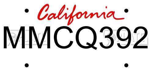 MMCQ392 California License Plate