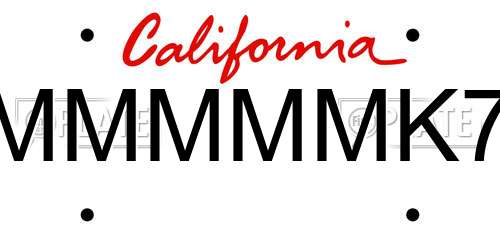 MMMMMK7 California License Plate