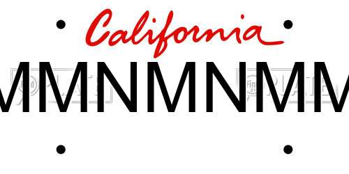 MMNMNMM California License Plate