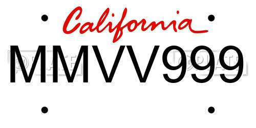 MMVV999 California License Plate