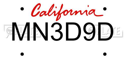 MN3D9D California License Plate