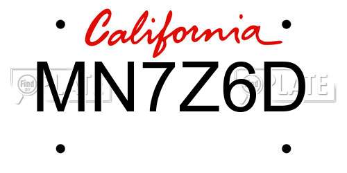 MN7Z6D California License Plate