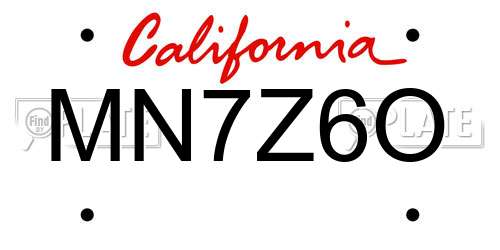 MN7Z6O California License Plate