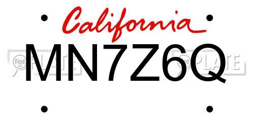MN7Z6Q California License Plate