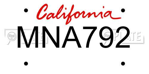 MNA792 California License Plate