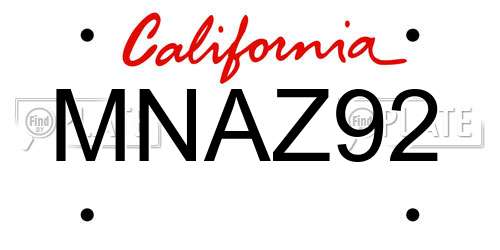 MNAZ92 California License Plate