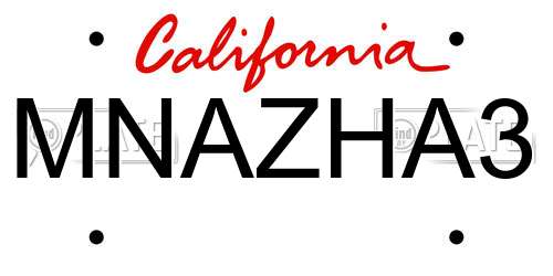 MNAZHA3 California License Plate