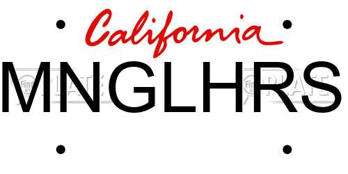 MNGLHRS California License Plate