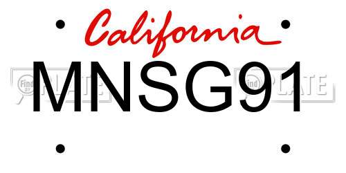 MNSG91 California License Plate