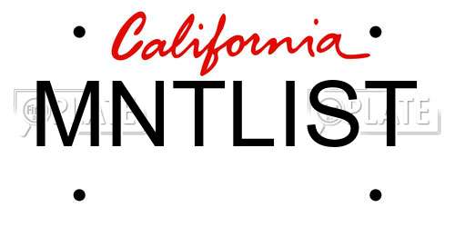 MNTLIST California License Plate