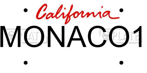 MONACO1 California License Plate
