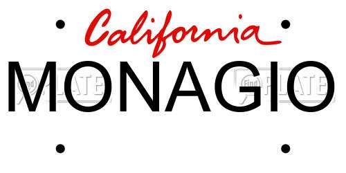 MONAGIO California License Plate