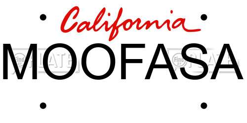 MOOFASA California License Plate