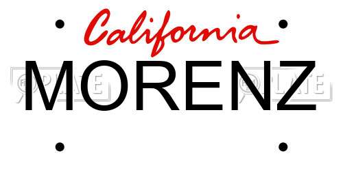 MORENZ California License Plate