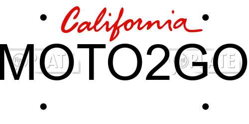 MOTO2GO California License Plate