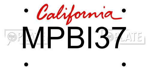 MPBI37 California License Plate