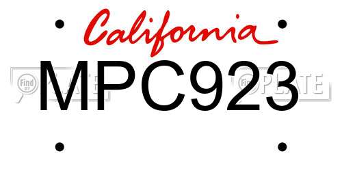 MPC923 California License Plate