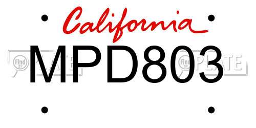 MPD803 California License Plate