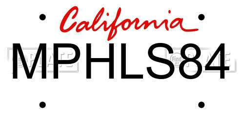 MPHLS84 California License Plate