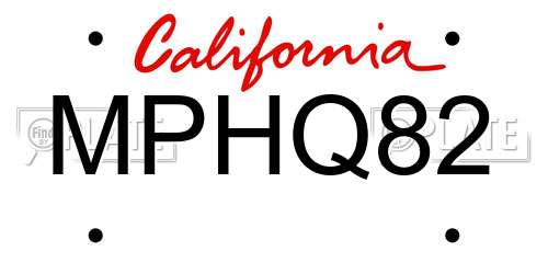 MPHQ82 California License Plate