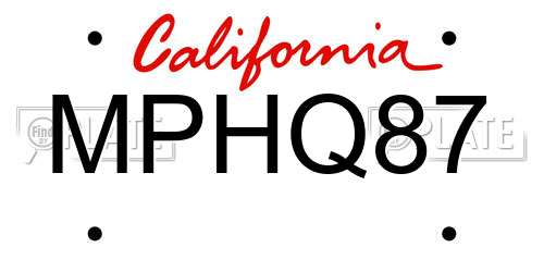 MPHQ87 California License Plate