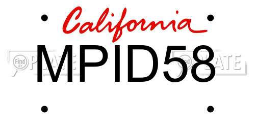 MPID58 California License Plate