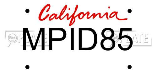 MPID85 California License Plate