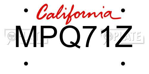 MPQ71Z California License Plate