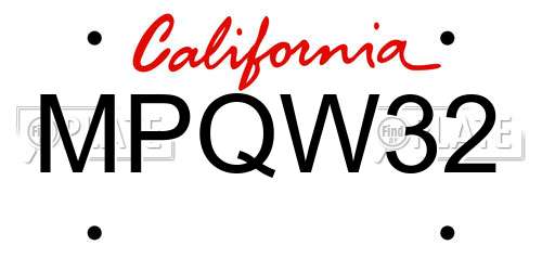 MPQW32 California License Plate