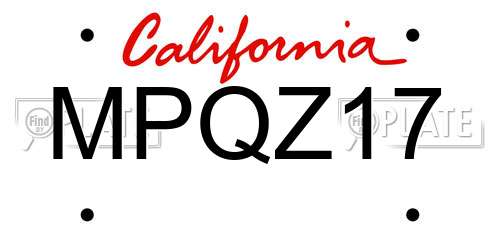 MPQZ17 California License Plate