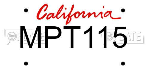 MPT115 California License Plate