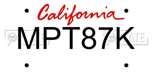 MPT87K California License Plate
