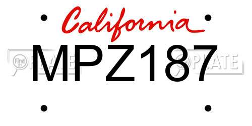 MPZ187 California License Plate