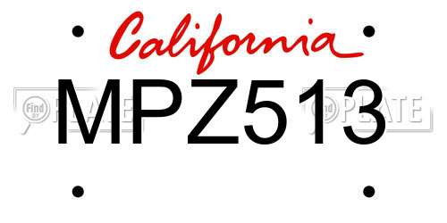 MPZ513 California License Plate