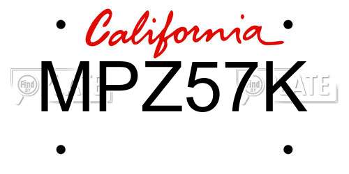 MPZ57K California License Plate