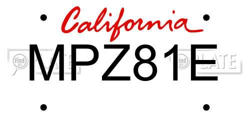 MPZ81E California License Plate