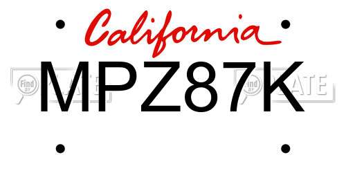 MPZ87K California License Plate